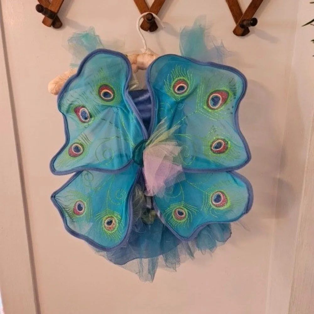 Peacock Princess Costume Dress Wings Leggings Headband‎ Toddler 3-4